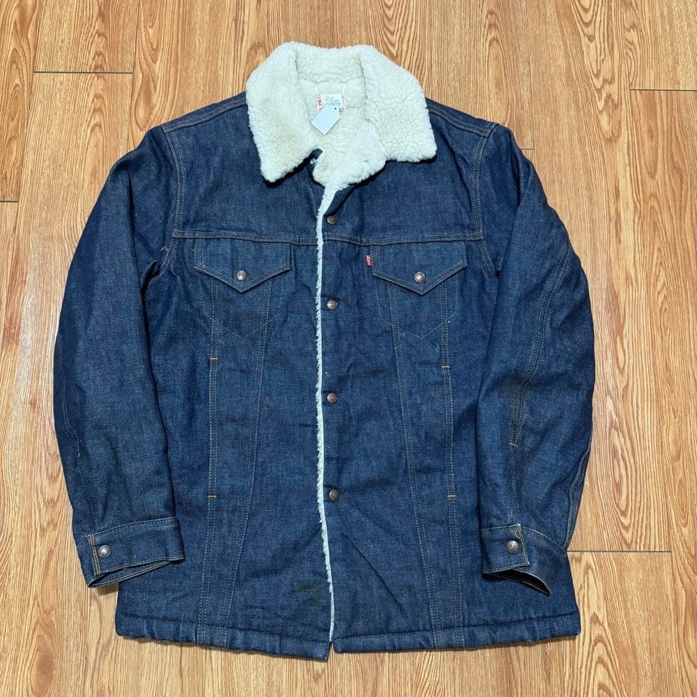 Levi's Men's Sherpa Jacket Size 40 Denim Snap Button 80s Dark Wash Western